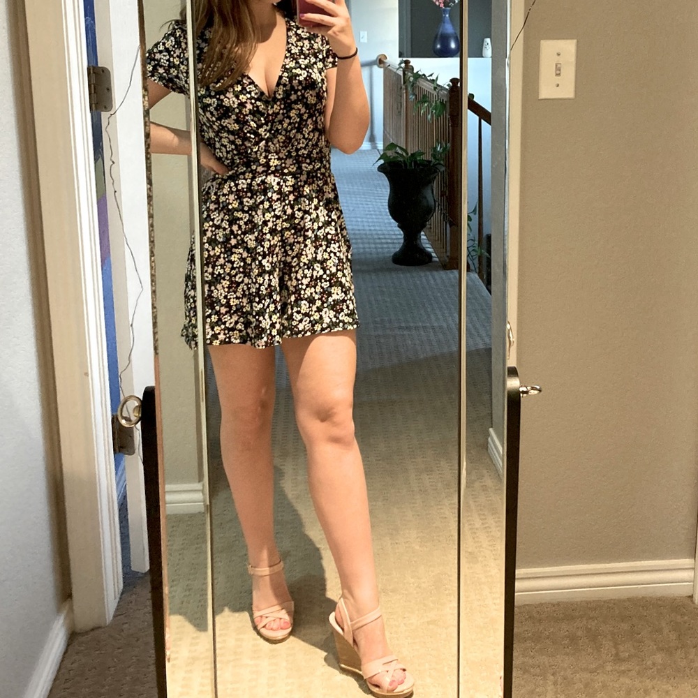 Flower Black Short Romper